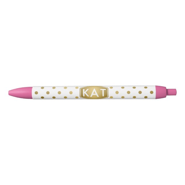 Girly Glitter Gold Polka Dots Pattern Monogram Pen (Front)