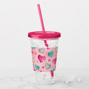 Girly Glitter Hearts  Acrylic Tumbler