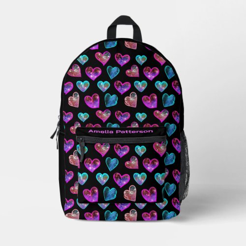 Girly Glitter Hearts Colorful Modern Personalized Printed Backpack