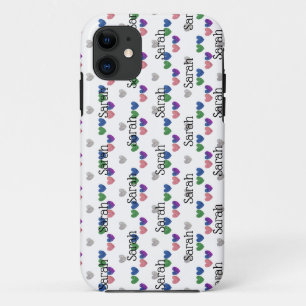 Girly Glitter Hearts Name iPhone 11 Case