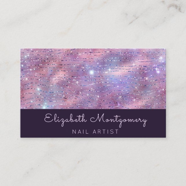 Girly Glitter Lavendar Pink Script  Business Card (Front)