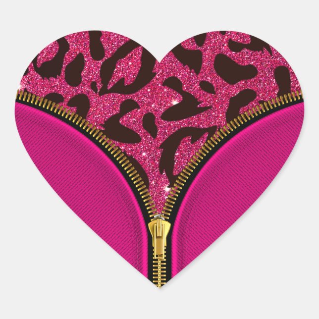 Girly Glitter Leopard Print Heart Sticker (Front)