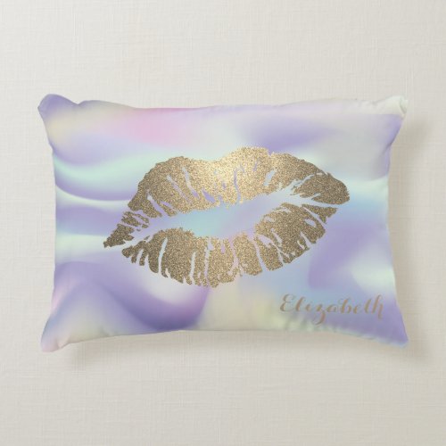 Girly Glitter Lips Holographic Accent Pillow