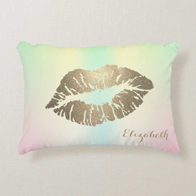 Girly Glitter Lips Holographic Iridescent Accent Pillow (Front)