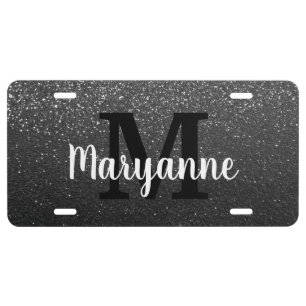 Girly Glitter Modern Pretty Monogrammed Elegant License Plate