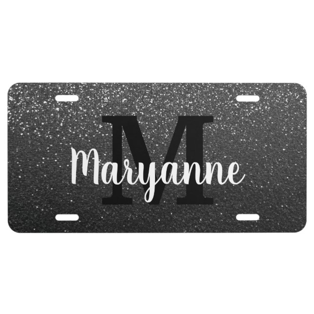 Girly Glitter Modern Pretty Monogrammed Elegant License Plate (Front)