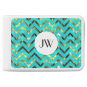 Girly glitter monogram turquoise gold power bank (Front)