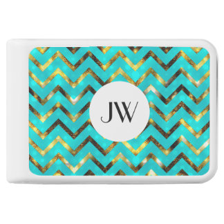 Girly glitter monogram turquoise gold power bank