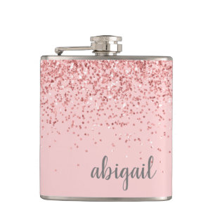 Girly Glitter Personalized Blush Pink Monogram Flask