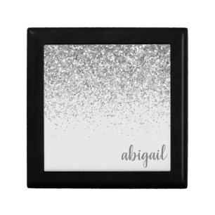 Girly Glitter Personalized Silver Monogram Name Gift Box