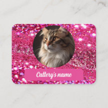 Girly Glitter Pink Custom Business Card Cattery