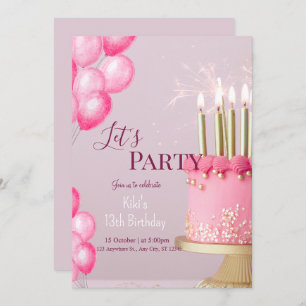 girly glitter pink cute birthday  invitation