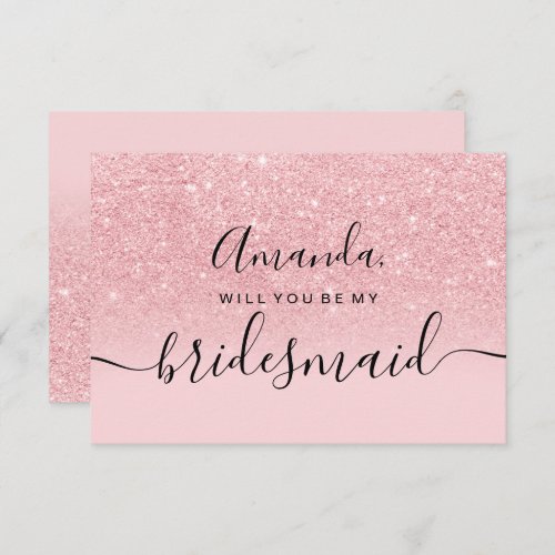 Girly glitter pink ombre script my bridesmaid invitation