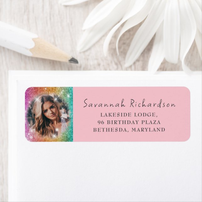 Girly Glitter Pink & Photo Party  Label (Insitu)