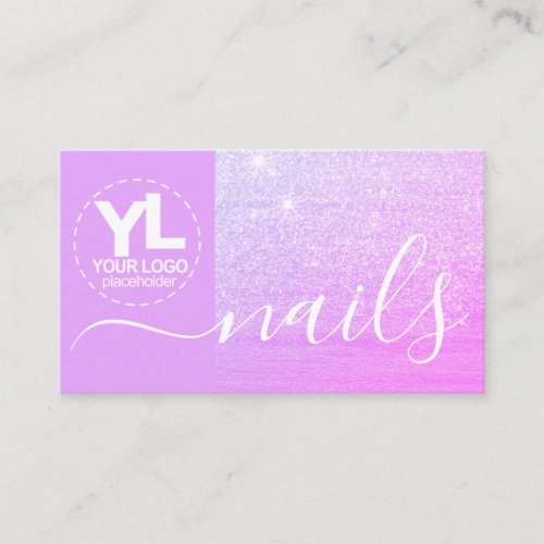 Girly Glitter Pink Purple Logo Template Glamorous Business Card