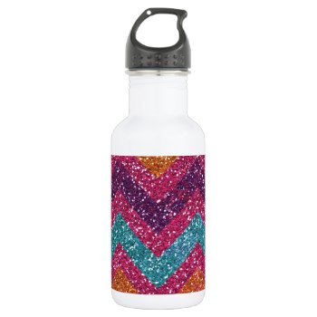 Girly Glitter Print Chevron Stripes Teal Pink Stainless Steel Water Bottle by PrettyPatternsGifts at Zazzle