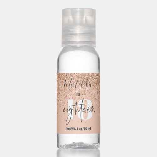 Girly glitter sparkle modern 18th birthday party  hand sanitizer