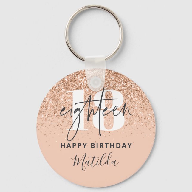 Girly glitter sparkle modern 18th birthday party keychain (Front)