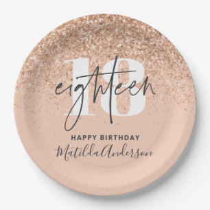 Girly glitter sparkle modern 18th birthday party paper plates