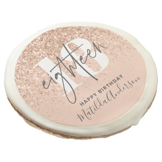 Girly glitter sparkle modern 18th birthday party sugar cookie (Angled)