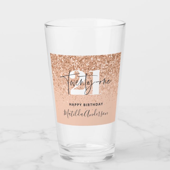 Girly glitter sparkle modern 21st birthday  glass (Front)