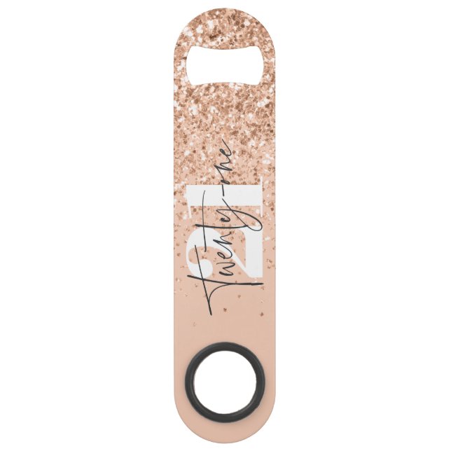 Girly glitter sparkle modern 21st birthday party  bar key (Front)