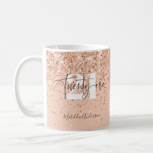 Girly glitter sparkle modern 21st birthday party coffee mug (Left)