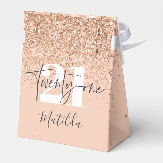 Girly glitter sparkle modern 21st birthday party  favor boxes (Back Side)