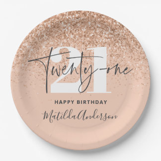 Girly glitter sparkle modern 21st birthday party paper plates