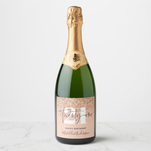 Girly glitter sparkle modern 21st birthday party sparkling wine label