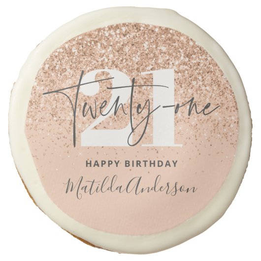 Girly glitter sparkle modern 21st birthday party sugar cookie (Front)