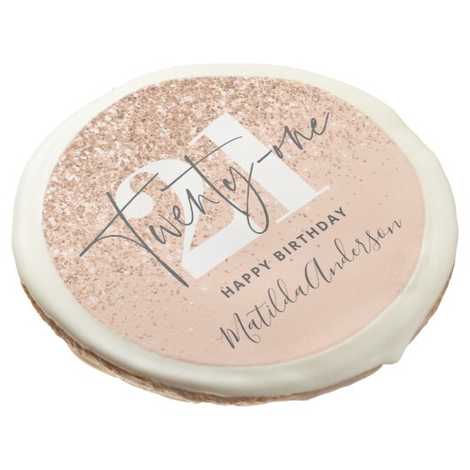 Girly glitter sparkle modern 21st birthday party sugar cookie (Angled)