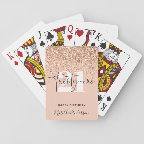 Girly glitter sparkle modern 21st birthday  poker cards