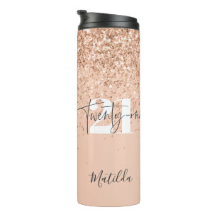 Girly glitter sparkle modern 21st birthday thermal tumbler