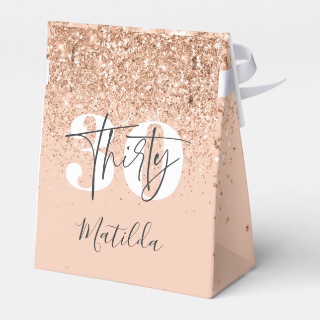 Girly glitter sparkle modern 30th birthday favor boxes (Back Side)