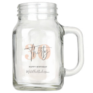 Girly glitter sparkle modern 30th birthday  mason  jar