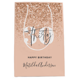Girly glitter sparkle modern 30th birthday  medium gift bag