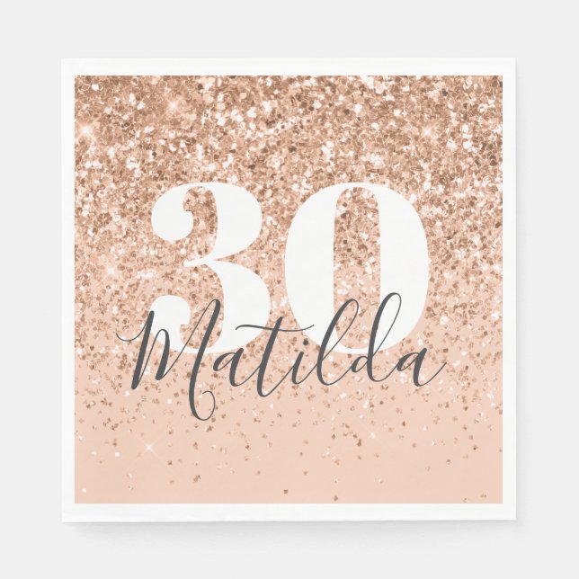 Girly glitter sparkle modern 30th birthday party napkins (Front)