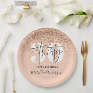 Girly glitter sparkle modern 30th birthday party paper plates