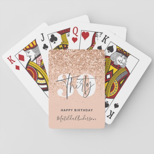 Girly glitter sparkle modern 30th birthday  poker cards
