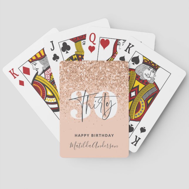 Girly glitter sparkle modern 30th birthday  poker cards (Back)