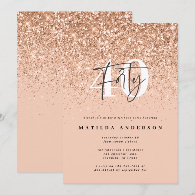 Girly glitter sparkle modern 40th birthday (Front/Back)