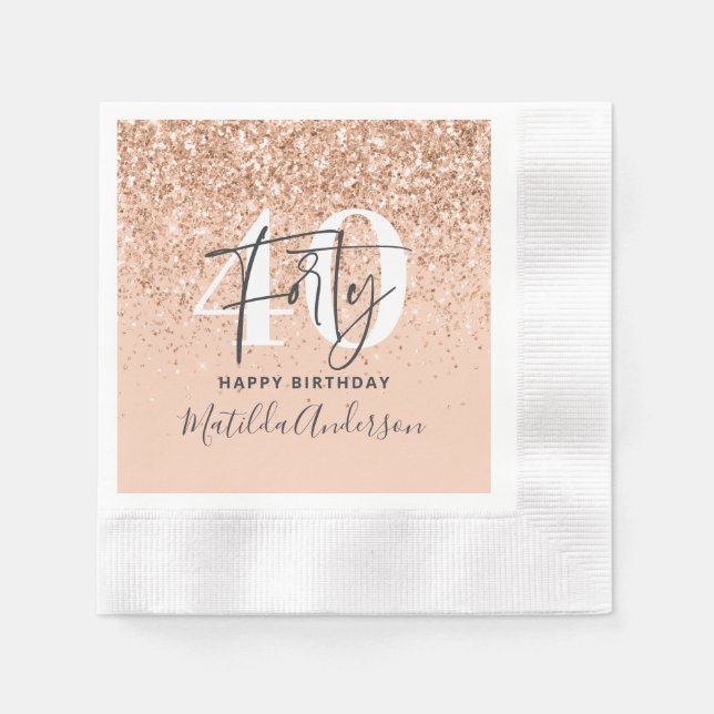 Girly glitter sparkle modern 40th birthday party  napkins (Front)