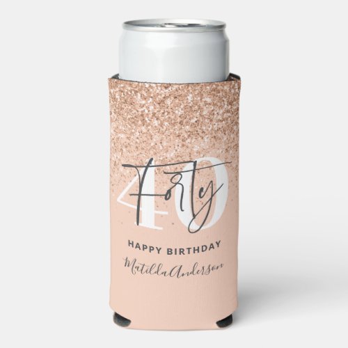 Girly glitter sparkle modern 40th birthday party seltzer can cooler