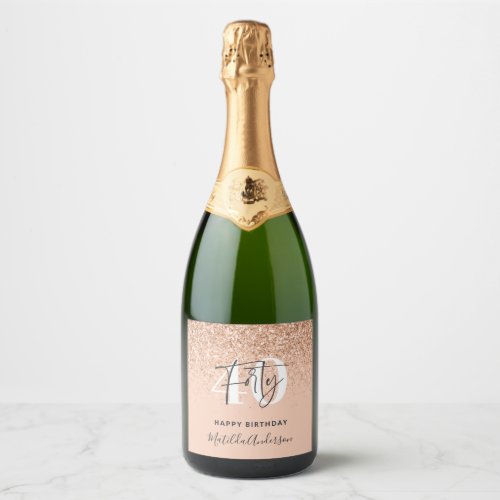 Girly glitter sparkle modern 40th birthday party sparkling wine label