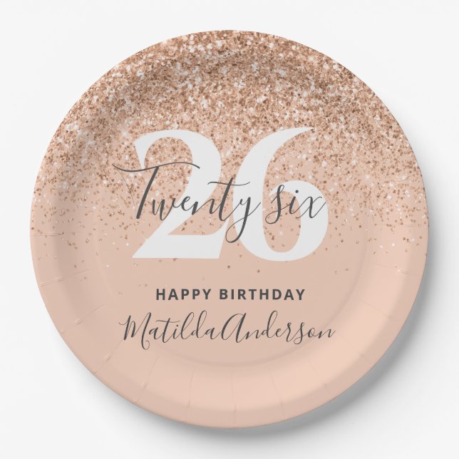 Girly glitter sparkle modern  birthday party paper plates (Front)