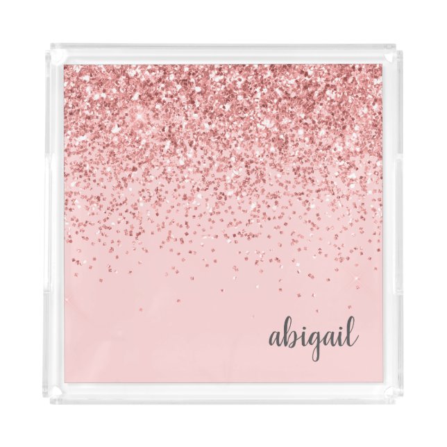 Girly Glitter Sparkle Modern Monogram Acrylic Tray (Front)