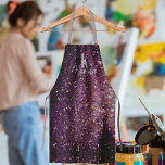 Girly glitter sparkle purple silver name monogram apron<br><div class="desc">Cute pretty girly purple silver grey apron with a faux glitter sparkling pattern. Personalize it with your monogram and name.</div>