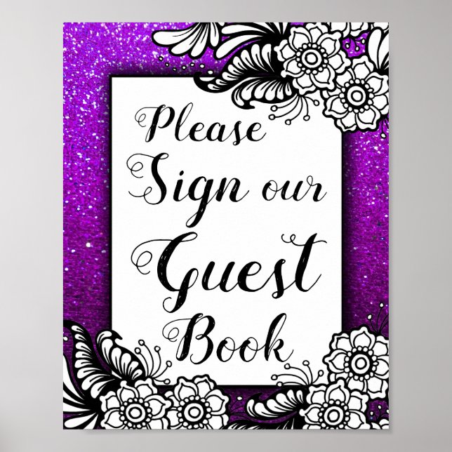 Girly Glitter Sparkles Birthday Wedding Guest Book (Front)