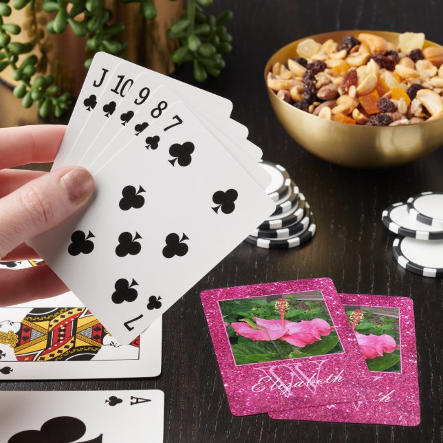 Girly Glitter Sparkles Monogram Custom Photo Name Poker Cards (In Situ)